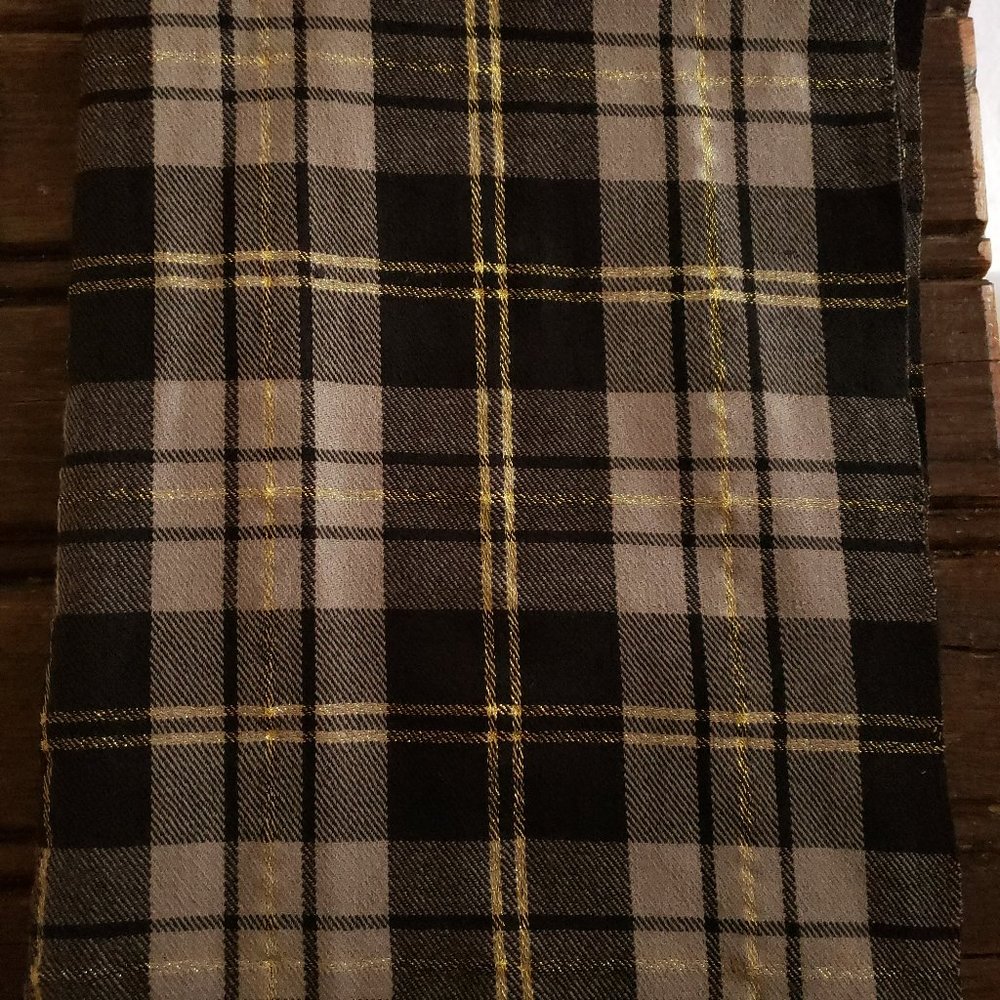 J Crew Wool Black Plaid Scarf with Fringe